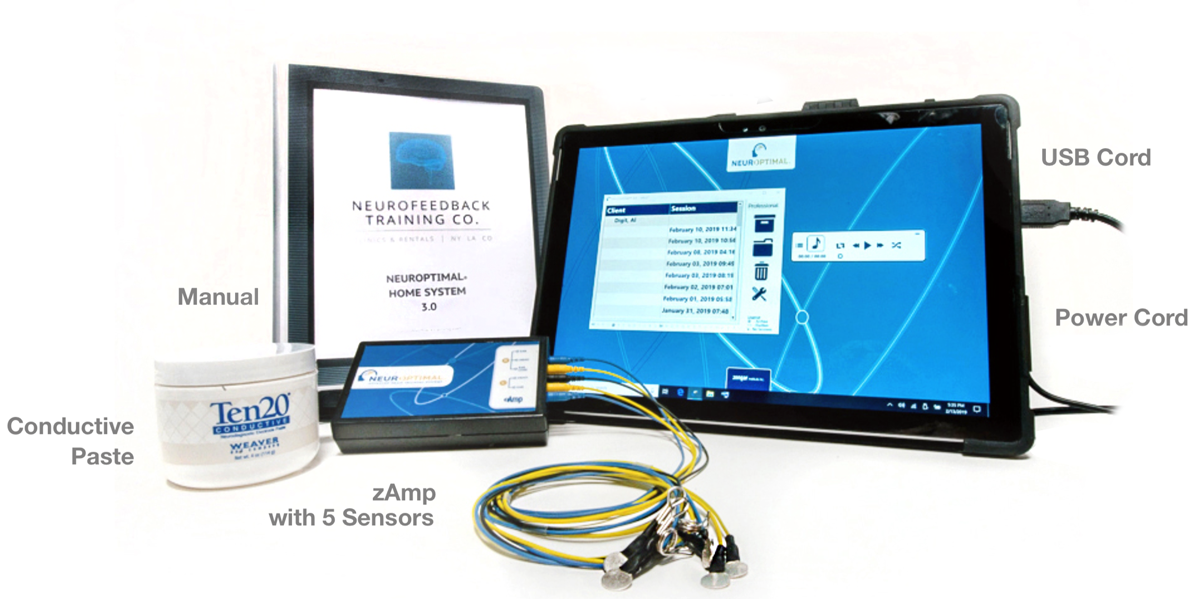 explanation of the parts of the neuroptimal home equipment including neurofeedback training co manual