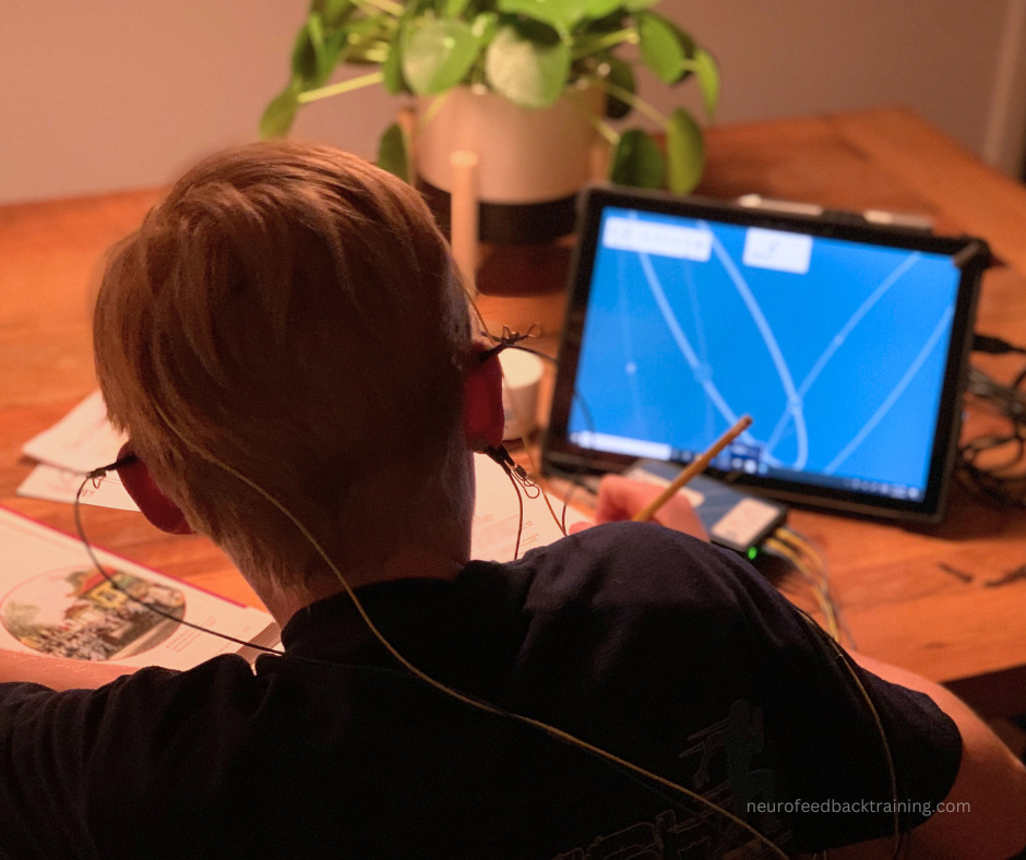 adhd child home neurofeedback session while doing homework